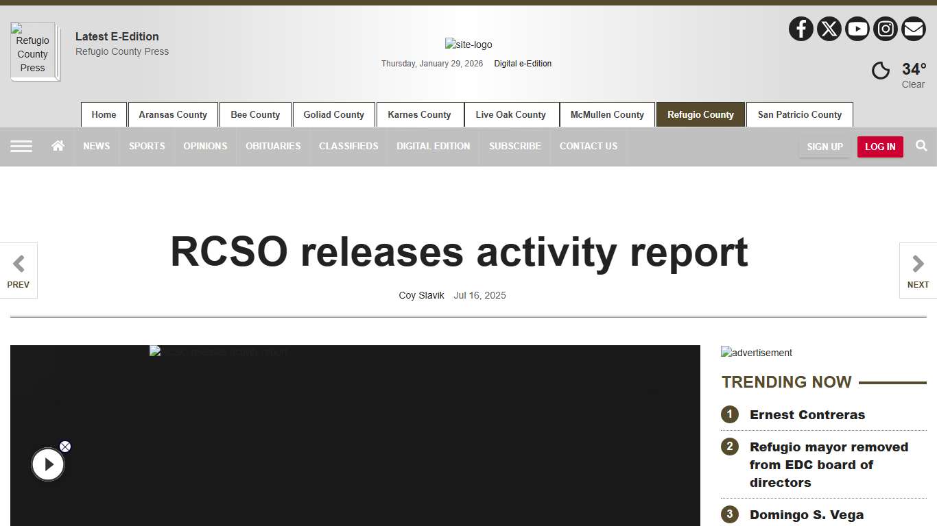 RCSO releases activity report Refugio County Press southtexasnews.com